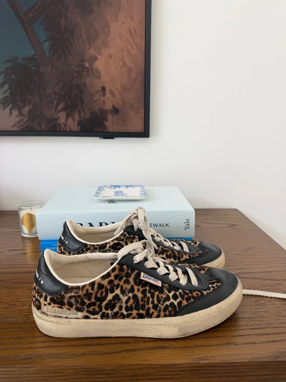GOLDEN GOOSE 37 Soul Star Leopard-Print Pony Skin Sneakers EXCELLENT Condition